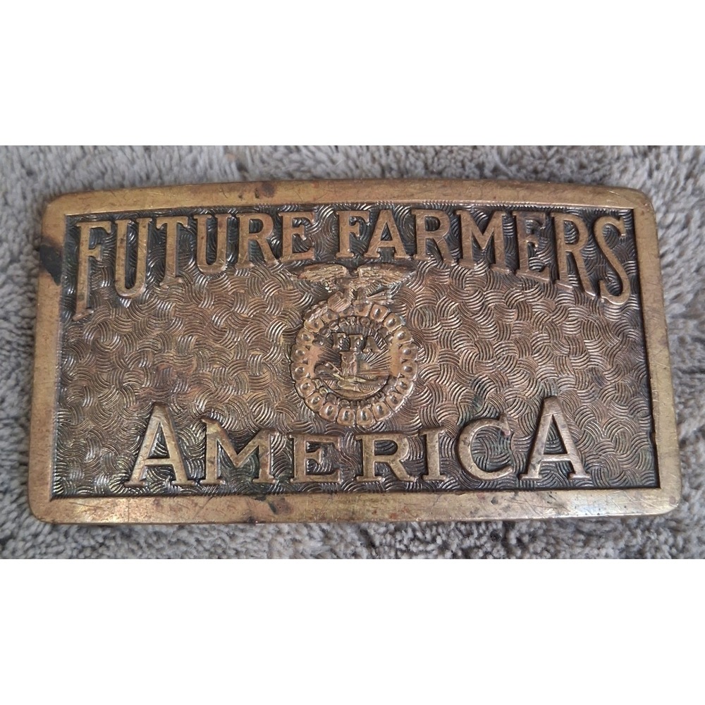 Vintage 1940s FFA Future Farmers of America Brass Belt Buckle Invisible Clamp
